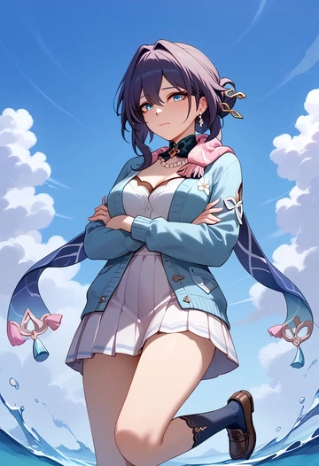 star rail,ruan mei,spring,student uniform,cardigan  - AI generated anime art